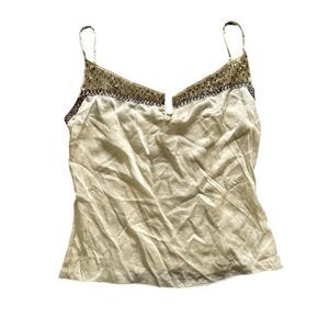 MASSIMO DUTTI Silk Cami Tank Top Beading Cream 38